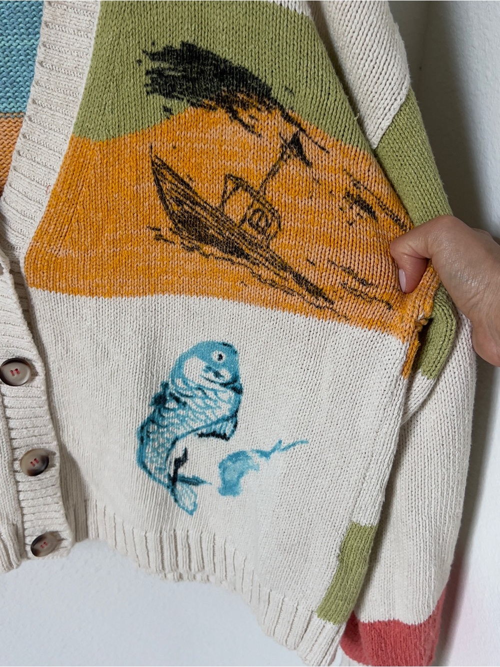 Anthropologie Pilcro Icon Graphic Fish Cardigan Sweater - Picture 6 of 8